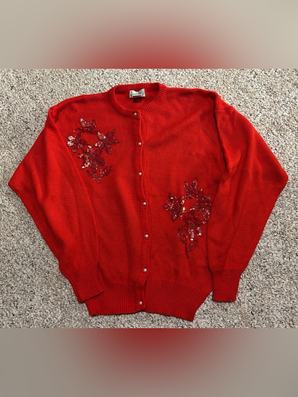 New Women’s Vintage Red Embellished Cardigan Sweater - Size Small